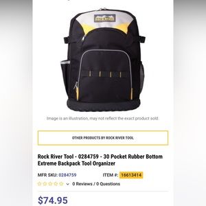 Rock River 0284759 30-Pocket Rubber Bottom Extreme Backpack Tool Organizer NWOT